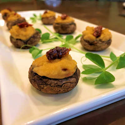Sundried Tomato and Cannellini Hummus Stuffed Crimini Mushrooms