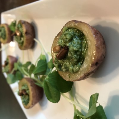 Roasted Red Bliss Potato, Pesto, Pine Nuts